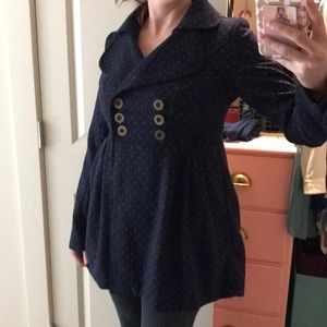 Tulle Navy & Red Polka Dot skirted Pea Coat Sz M
